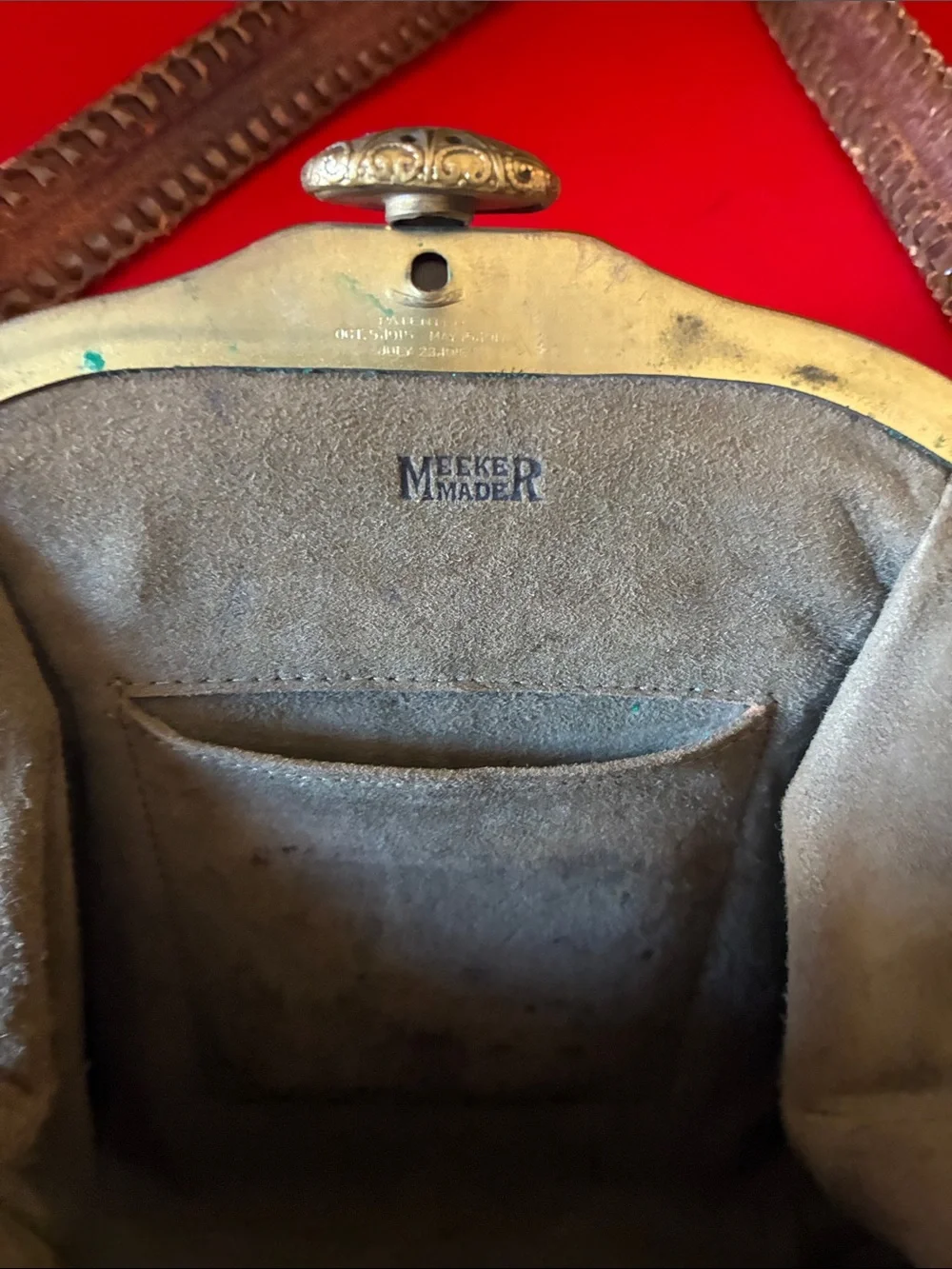 Meeker Made Brown Tooled Leather Vintage-Style 1920’s Art Nouveau Women Handbag